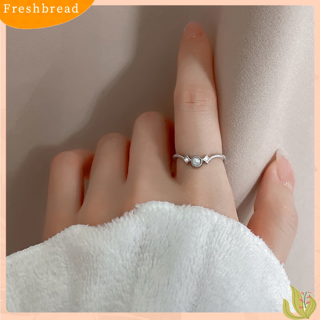 &lt; Freshbread &gt; Fashion Cincin Tembaga Berlian Imitasi Tidak Teratur Mutiara Imitasi Ladies Ring Untuk Lamaran