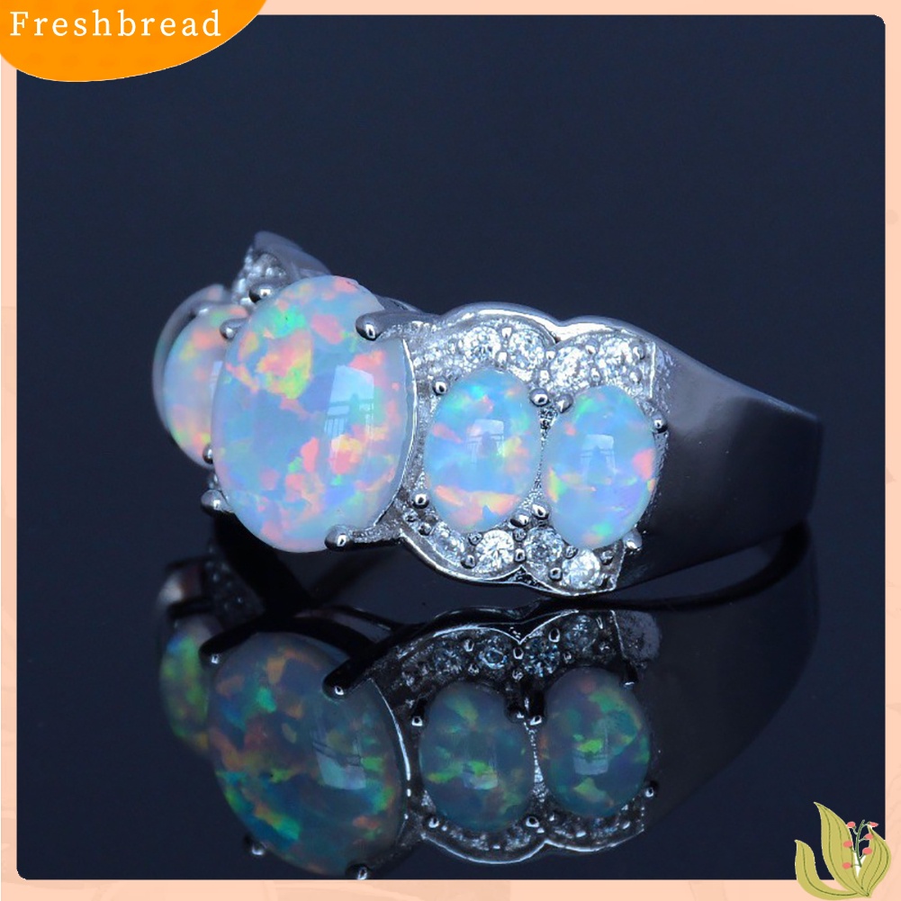 &lt; Freshbread &gt; Fashion Wanita Oval Faux Opal Cincin Pertunangan Pernikahan Band Pesta Perhiasan Hadiah