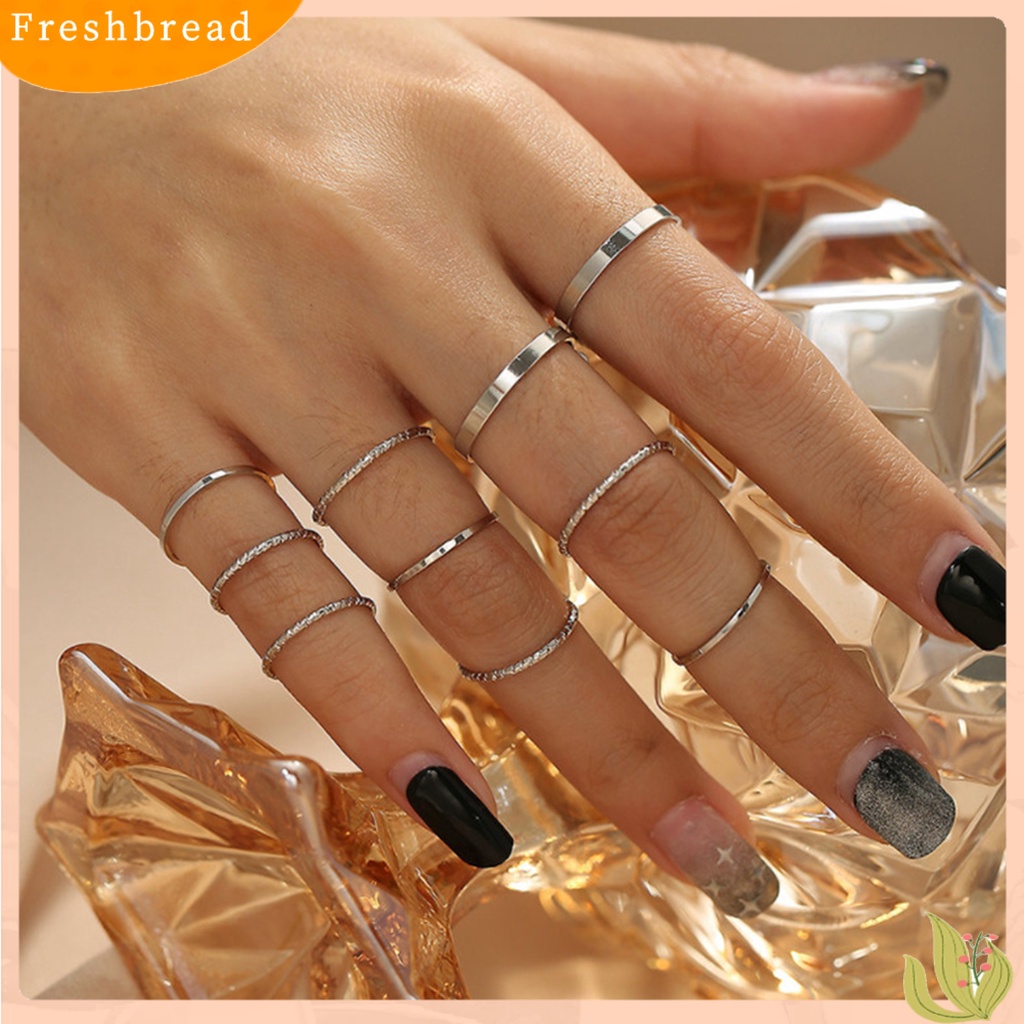 &lt; Freshbread &gt; 10Pcs Semua Pertandingan Cincin Jari Pengerjaan Halus Ringan Wanita Pria Warna Murni Fidget Ring Untuk Pergi Jalan