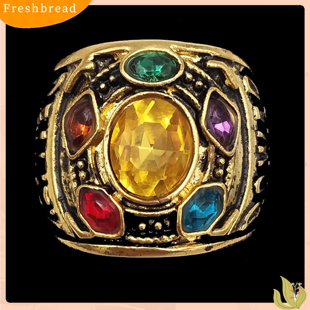 &lt; Freshbread &gt; Pria Keren Perang Tak Terbatas Thanos Band Perhiasan Warna-Warni Power Mind Soul Letters Ring