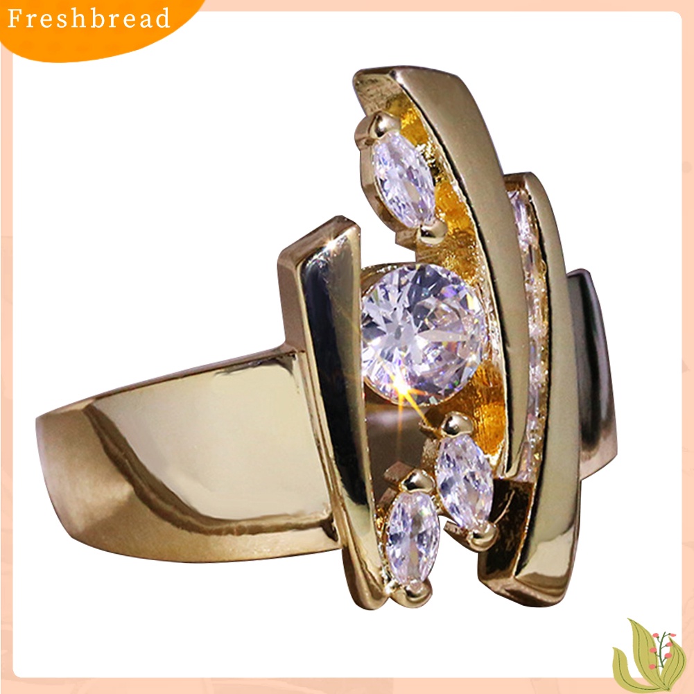 &lt; Freshbread &gt; Mewah Marquise Cut Putaran Berlian Imitasi Bertatahkan Geometris Jari Cincin Perhiasan Hadiah