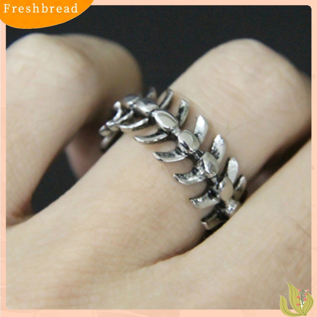 &lt; Freshbread &gt; Cincin Jari Pengerjaan Halus Geometris Electroplating Retro Menarik Dekorasi Warna Perak Naga Tulang Ikan Cincin Perhiasan Aksesori