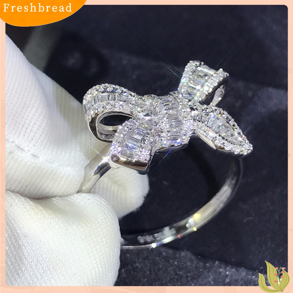 &lt; Freshbread &gt; Pesta Pernikahan Mewah Penuh Berlian Imitasi Busur Wanita Jari Cincin Pengantin Perhiasan Hadiah