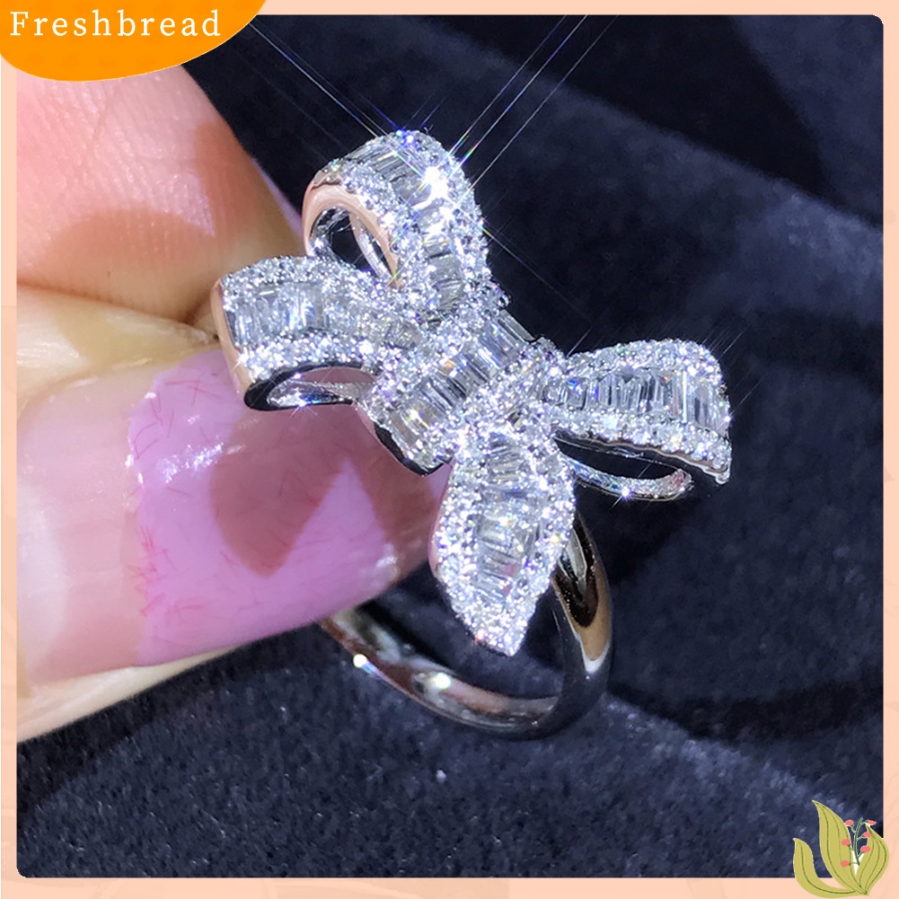 &lt; Freshbread &gt; Pesta Pernikahan Mewah Penuh Berlian Imitasi Busur Wanita Jari Cincin Pengantin Perhiasan Hadiah