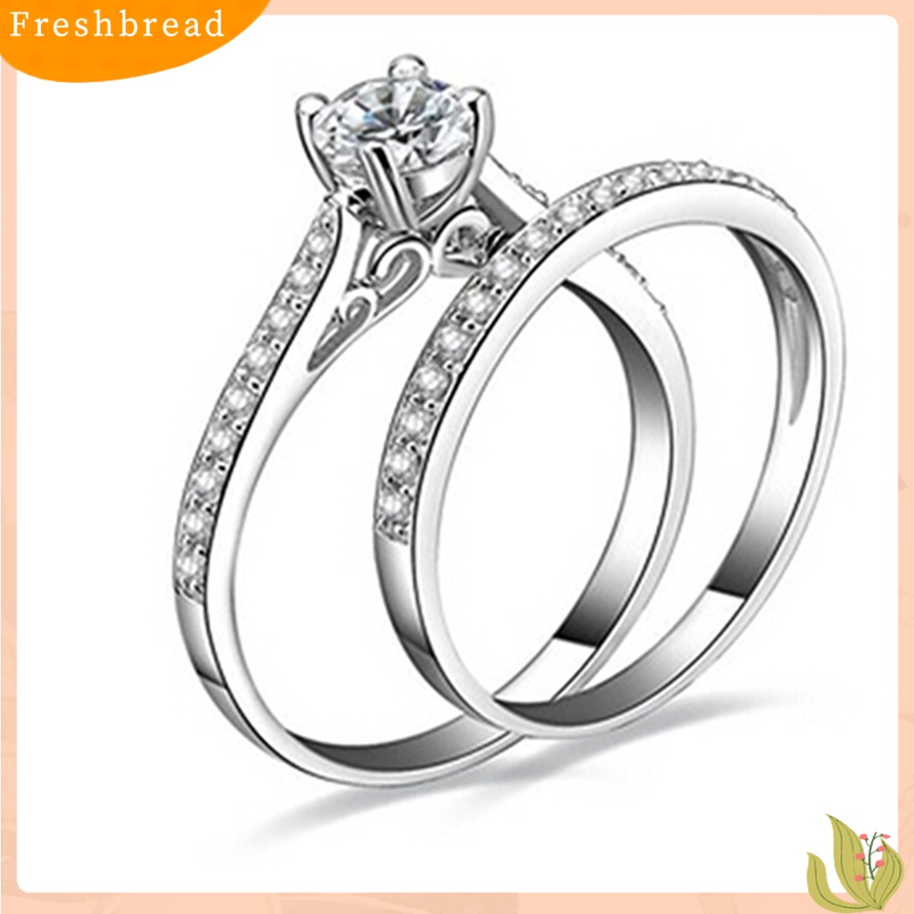 &lt; Freshbread &gt; 2Pcs/Set Cincin Shiny Cubic Zirconia Plated Silver Cincin Jari Pasangan Romantis Untuk Pernikahan