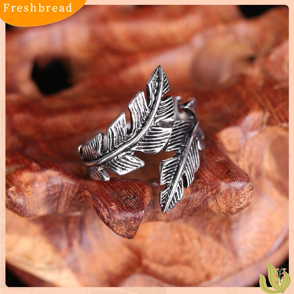 &lt; Freshbread &gt; 2Pcs Pria Wanita Antik Perak Lengkung Bulu Terbuka Jari Cincin Retro Perhiasan Hadiah