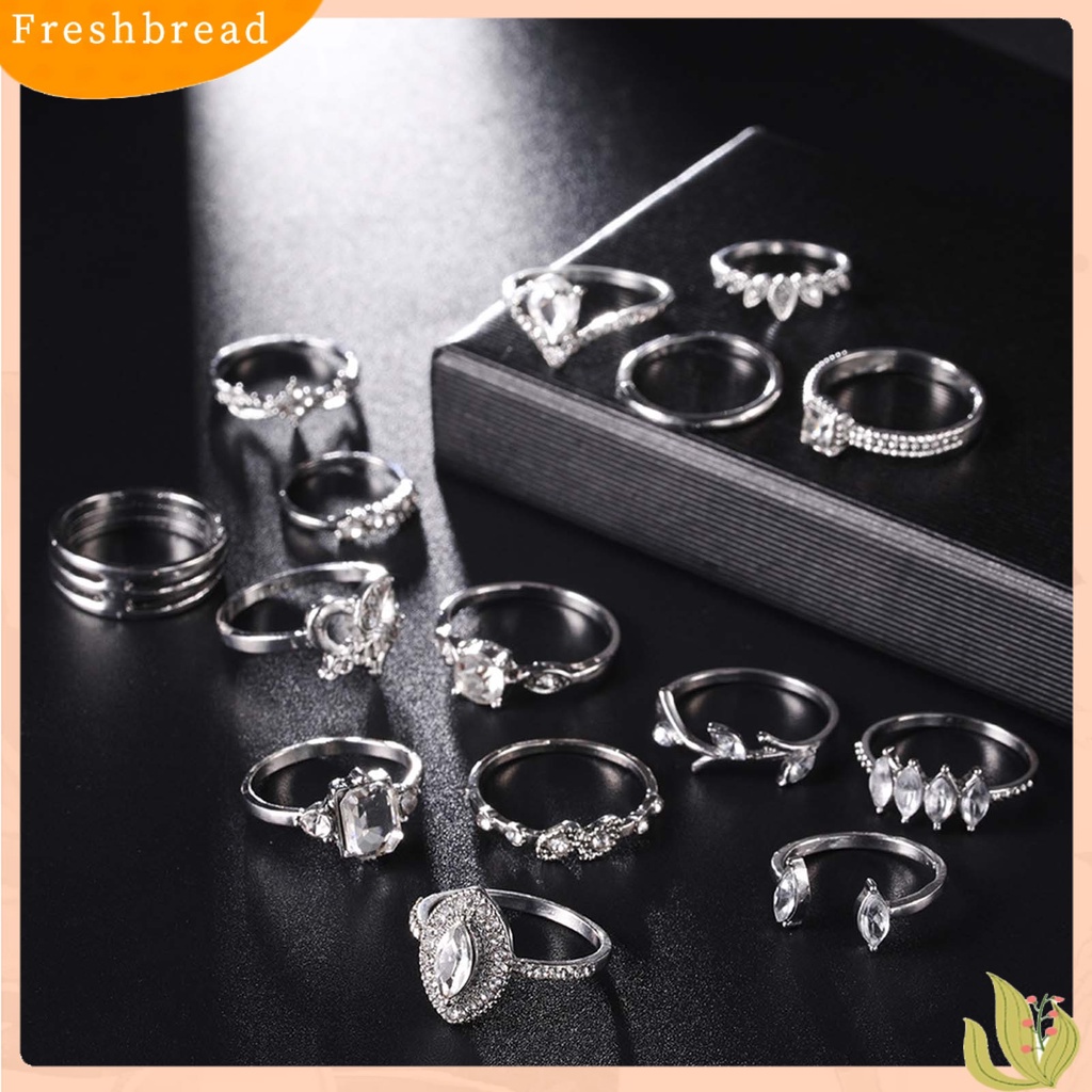 &lt; Freshbread &gt; 15Pcs/Set Cincin Jari Individualitas Kreatif Alloy Pola Berbeda Berlian Imitasi Rings Untuk Kehidupan Sehari-Hari