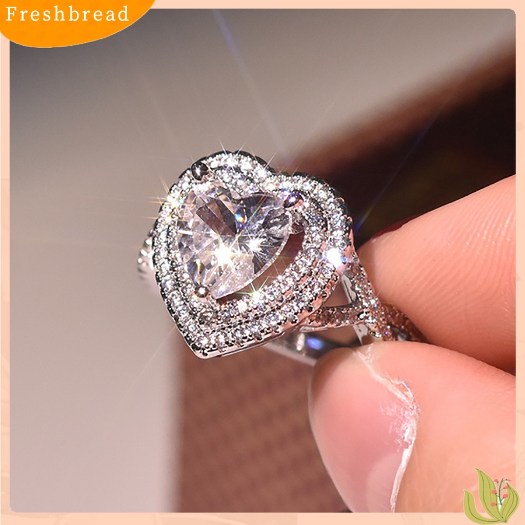 &lt; Freshbread &gt; Wanita Berbentuk Hati Berlian Imitasi Cincin Fashion Alloy Circlet Shiny Jewelry Gift