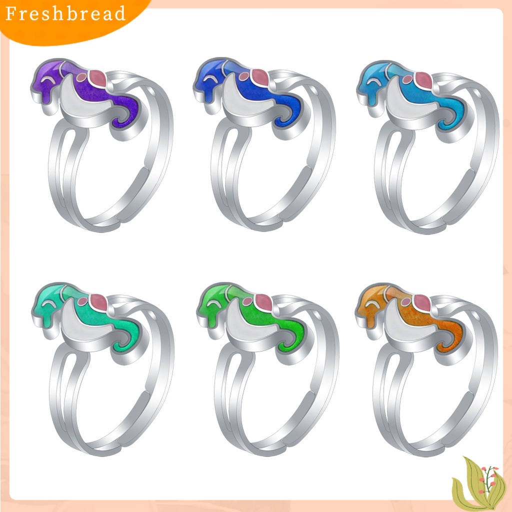 &lt; Freshbread &gt; Adjustable Indah Kilau Terang Wanita Cincin Kuda Laut Suhu Berubah Warna Mood Ring Perhiasan Aksesoris