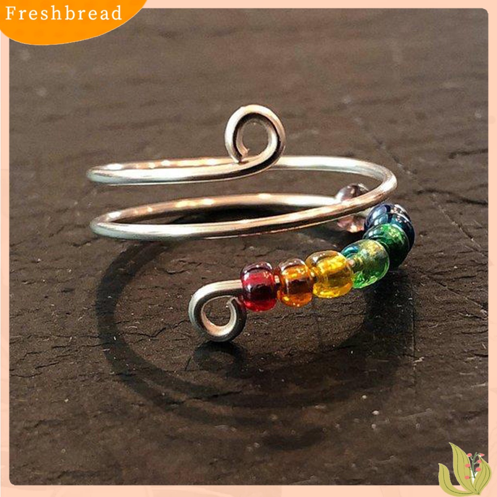 &lt; Freshbread &gt; Wanita Cincin Rotatable Adjustable Opening Design Geometris Electroplating Anti Stres Hadiah Manik-Manik Pelangi Warna-Warni Kecemasan Spinner Cincin Perhiasan Untuk Outdoor