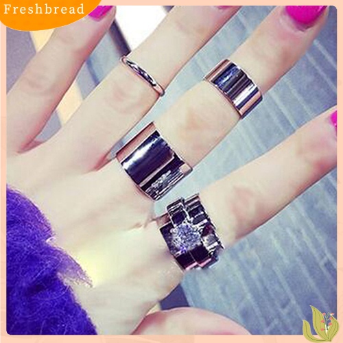 &lt; Freshbread &gt; 4x Wanita Pria Punk Tumpuk Polos Diatas Knuckle Ring Midi Finger Band Rings Set