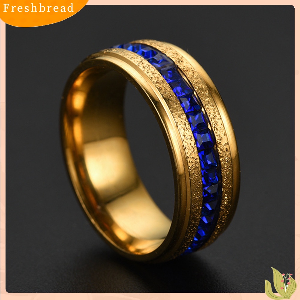 &lt; Freshbread &gt; Pernikahan Pertunangan Unisex Baris Tunggal Berlian Imitasi Bertatahkan Diamplas Jari Cincin Hadiah