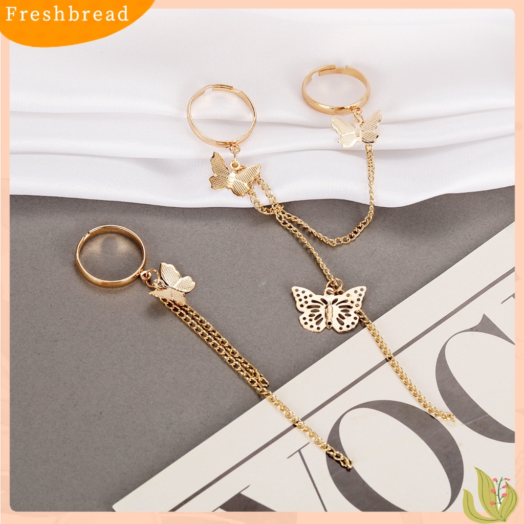 &lt; Freshbread &gt; Cincin Rantai Multi-layer Gaya Punk Hip Hop Desain Pembukaan Yang Dapat Disesuaikan Dekorasi Hadiah Pesta Vintage Butterfly The Cross Finger Ring Pasangan Perhiasan Keren Untuk Pakaian Sehari-Hari