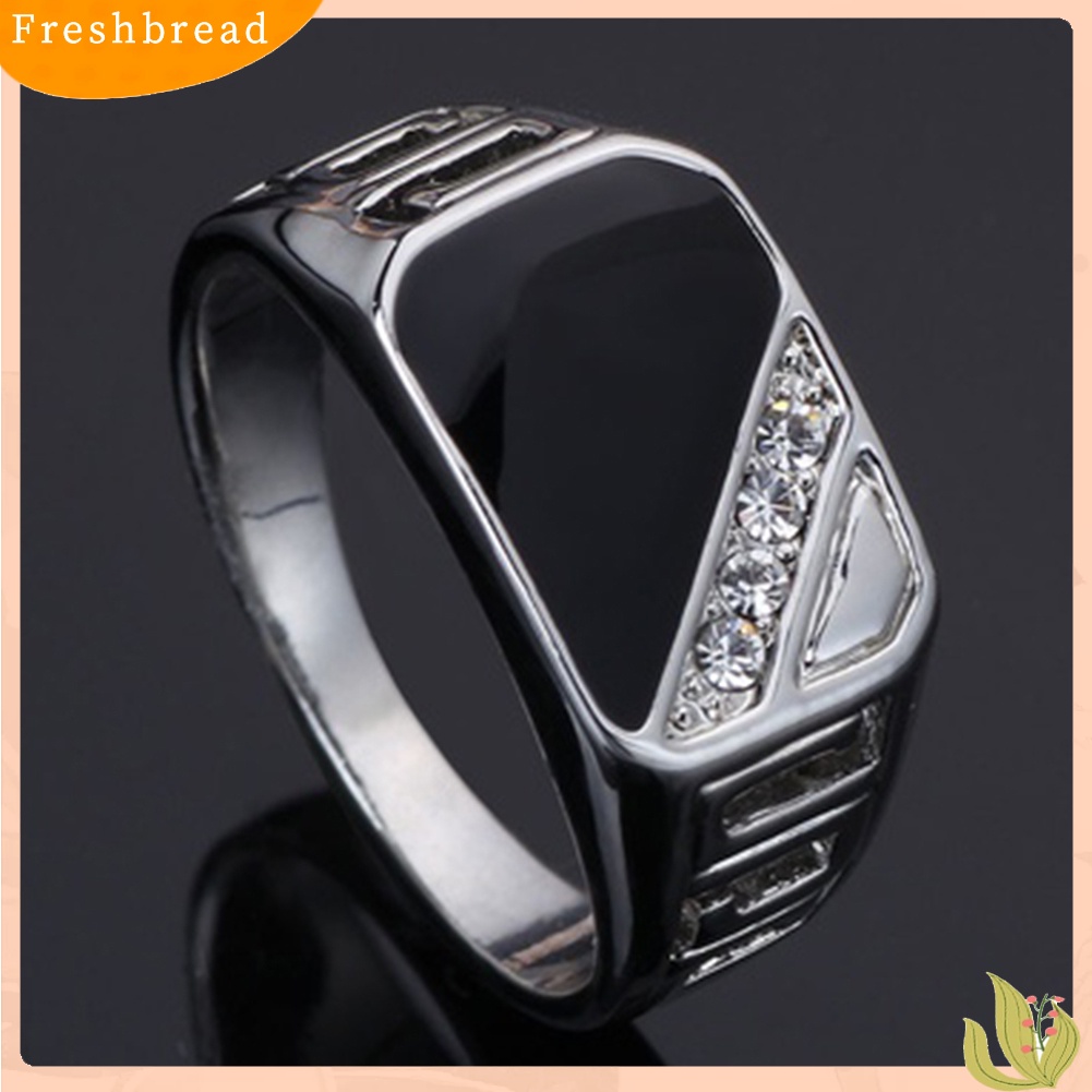 &lt; Freshbread &gt; Fashion Pria Ringkas Segitiga Minyak Drip Berlian Imitasi Pesona Cincin Lebar Jari Band