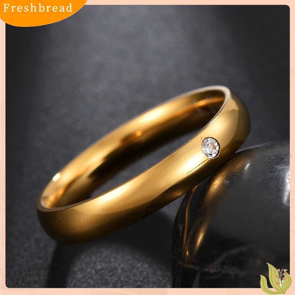 &lt; Freshbread &gt; Ringkas Stainless Steel Berlian Imitasi Bertatahkan Wanita Cincin Jari Dekorasi Pesta Pernikahan