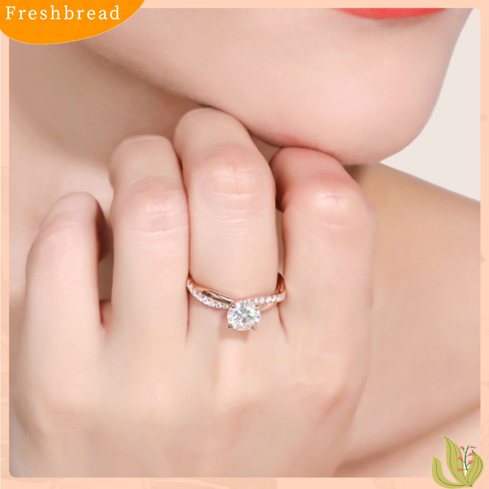 &lt; Freshbread &gt; Wanita Bulat Berlian Imitasi Bertatahkan Twist Jari Cincin Pernikahan Pertunangan Perhiasan Hadiah