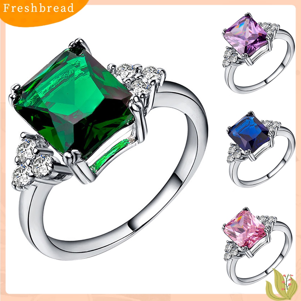 &lt; Freshbread &gt; Fashion Square Cut Cubic Zirconia Berlian Imitasi Cincin Pengantin Pertunangan Perhiasan Hadiah