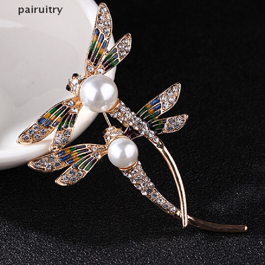 Prt Fashion Wanita Kristal Mutiara Hewan Capung enamel Bros pin custome Perhiasan PRT