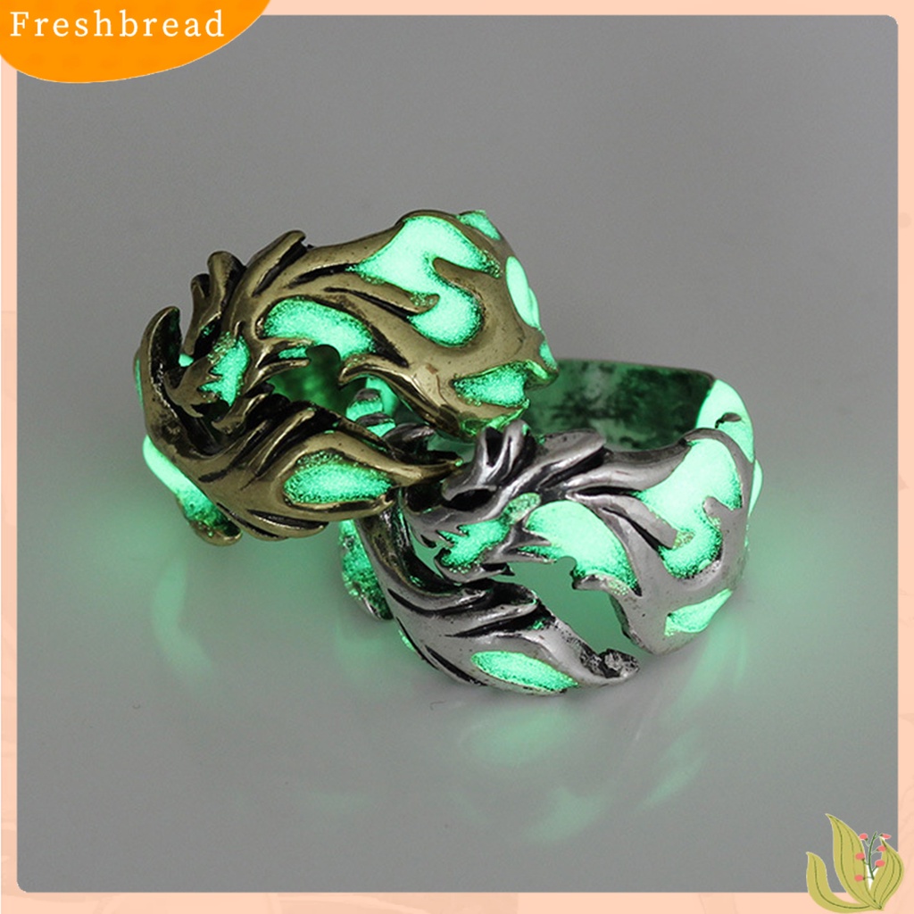 &lt; Freshbread &gt; Cincin Luminous Cincin Berbentuk Naga Pria Paduan Anti Karat Berkilau Untuk Pelajar