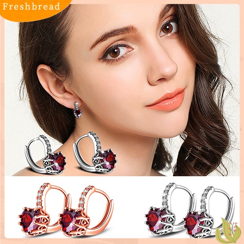 &lt; Freshbread &gt; Fashion Wanita Cubic Zirconia Cinta Hati Telinga Manset Leverback Earrings Perhiasan Pesta