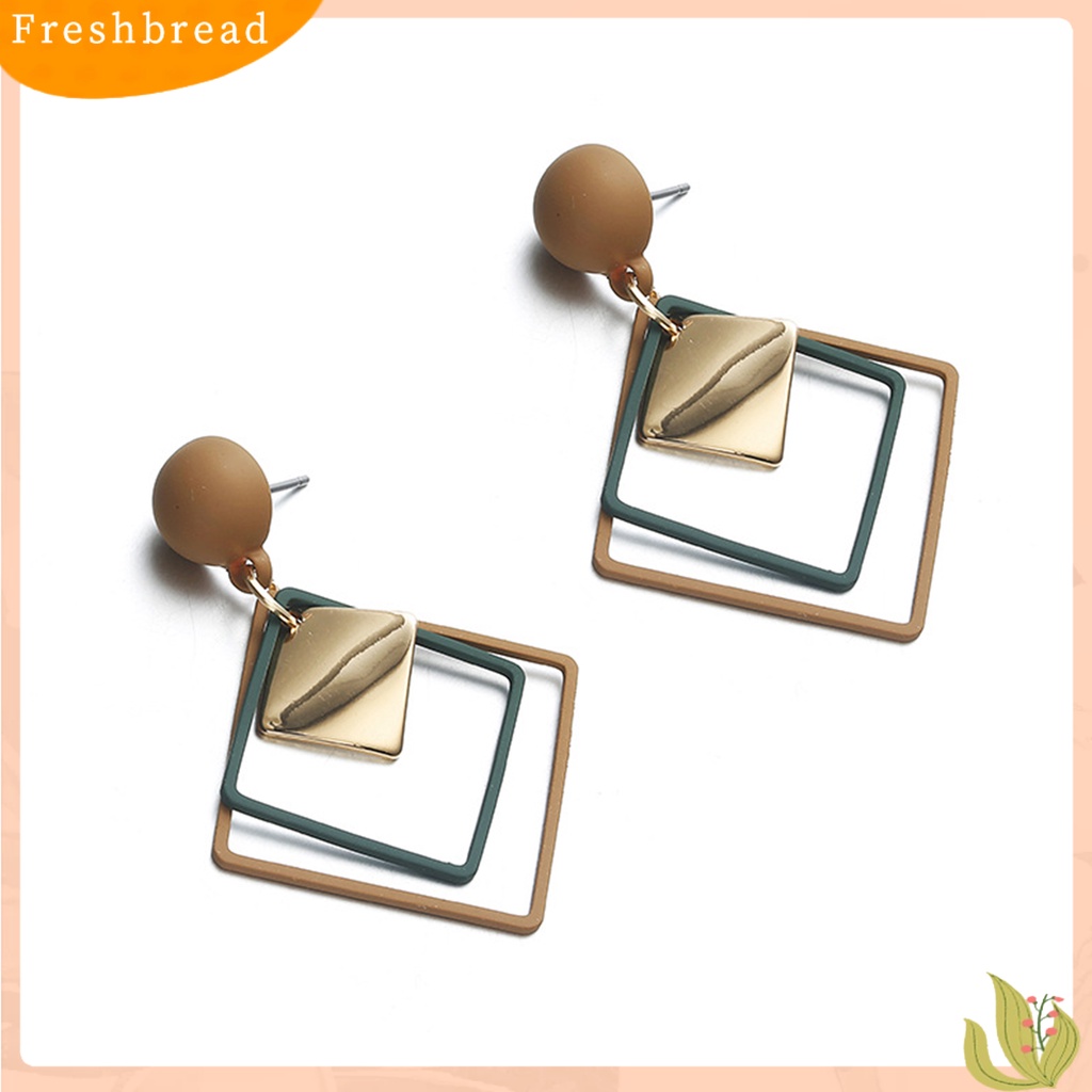 &lt; Freshbread &gt; 1pasang Menjuntai Anting Geometris Matte Kepribadian Minimalis Berongga Double Belah Ketupat Wanita Stud Earrings Fashion Jewelry