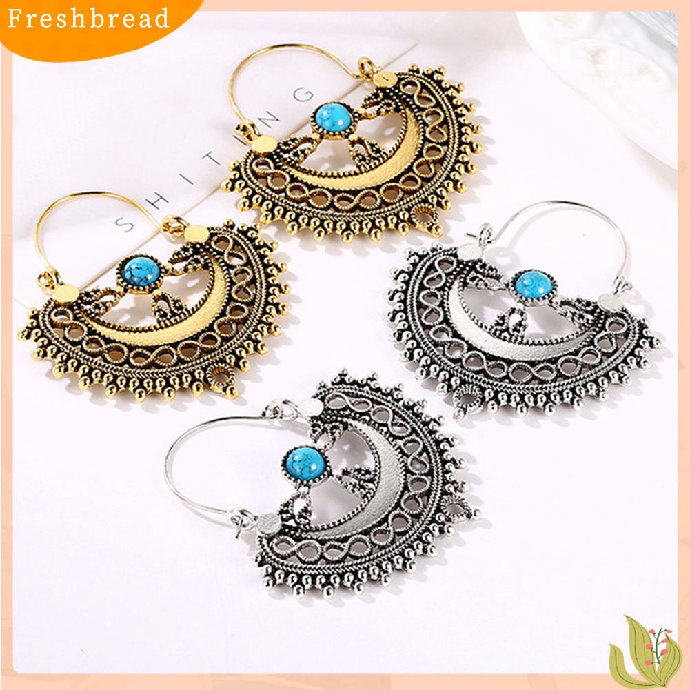 &lt; Freshbread &gt; Pola Berongga Etnik Buatan Turquoise Lampu Gantung Menjuntai Anting Wanita Hadiah