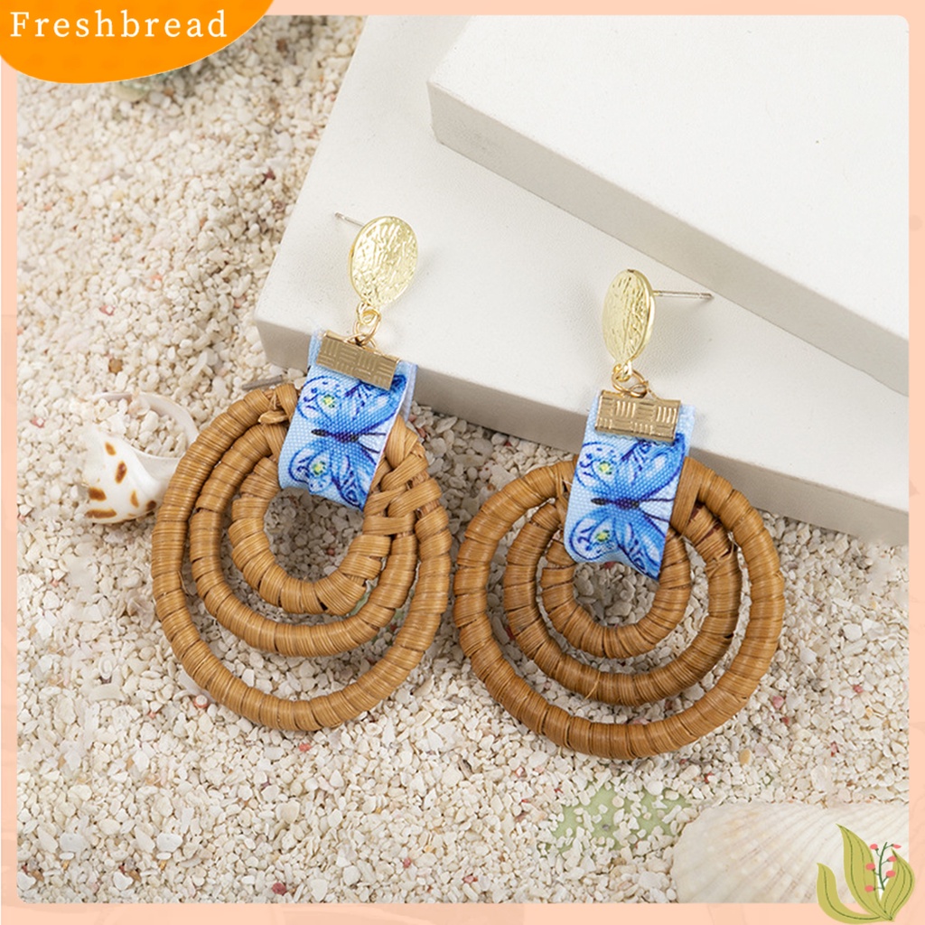 &lt; Freshbread &gt; 1pasang Anting Drop Bentuk Lingkaran Gaya Etnik Anting Tusuk Geometris Motif Rotan Untuk Liburan