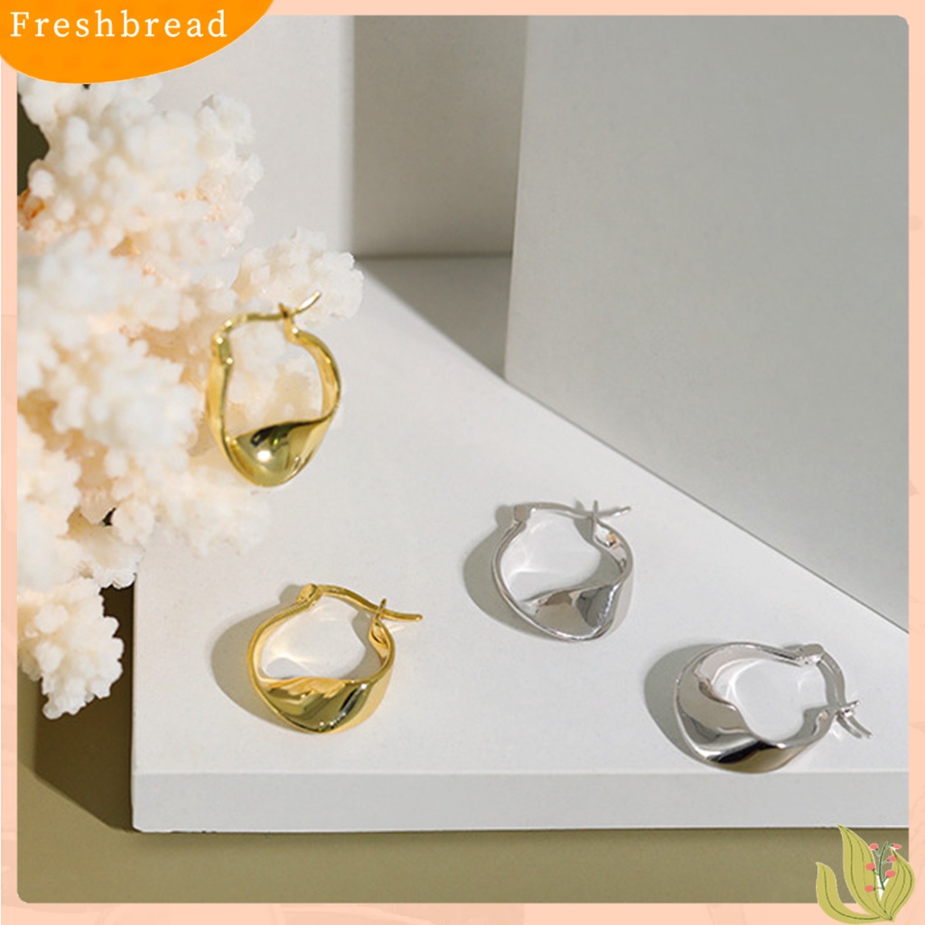 &lt; Freshbread &gt; 1pasang Anting Menjuntai Bersinar Anting Hoop Twist Geometris Tembaga Tahan Aus Untuk Pesta