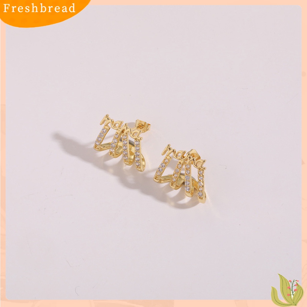 &lt; Freshbread &gt; 1pasang Wanita Anting Anti-Oksidasi Jatuh Tahan Colorfast 4cakar Surat Berlian Imitasi Fashion Telinga Cincin Telinga Dekorasi