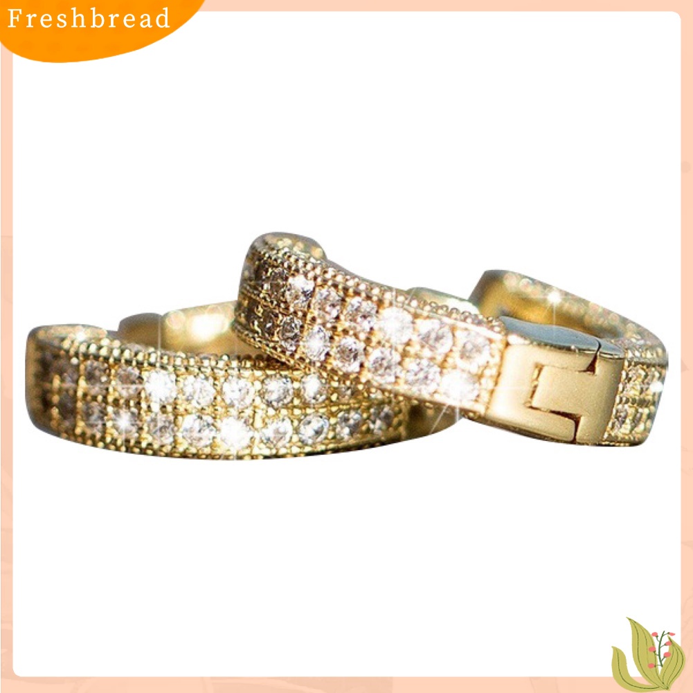 &lt; Freshbread &gt; Shiny Women Rhinestone Hias Lingkaran Huggie Earrings Pesta Perjamuan Perhiasan Hadiah