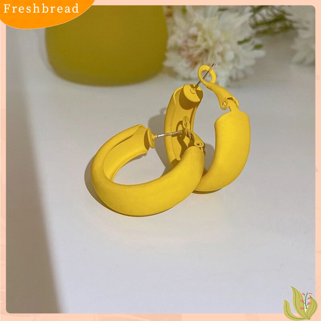 &lt; Freshbread &gt; Anting Hoop Desain Geometri Minimalis Anting Aneka Warna Macaron Berbentuk C Untuk Pacaran