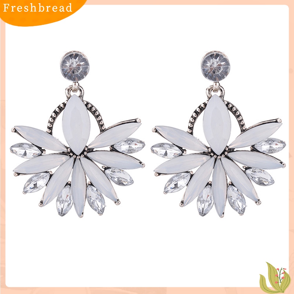 &lt; Freshbread &gt; Wanita Elegan Boho Berlian Imitasi Bunga Menjuntai Stud Earrings Vintage Eardrops