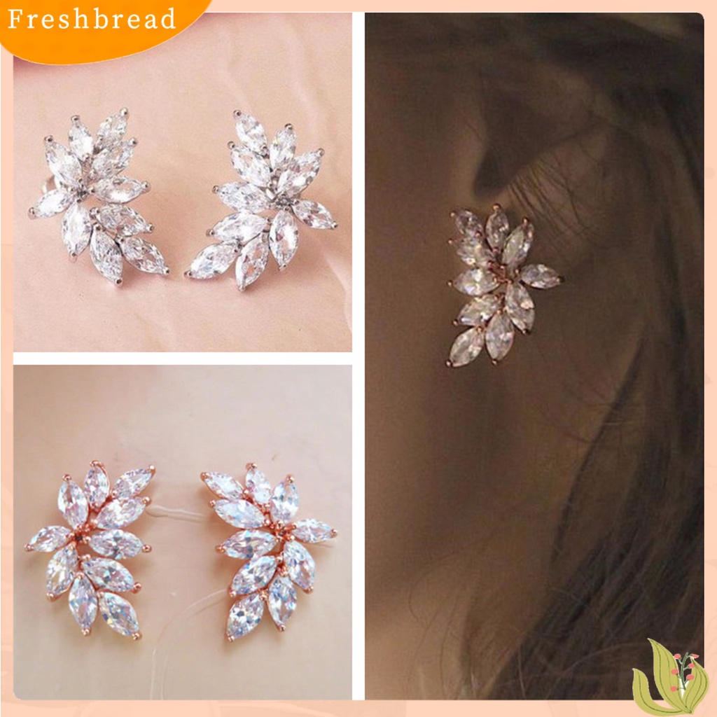 &lt; Freshbread &gt; 1pasang Anting Juntai Anti Alergi Hias Glittery Chic Bentuk Daun Anting Tusuk Untuk Pacaran