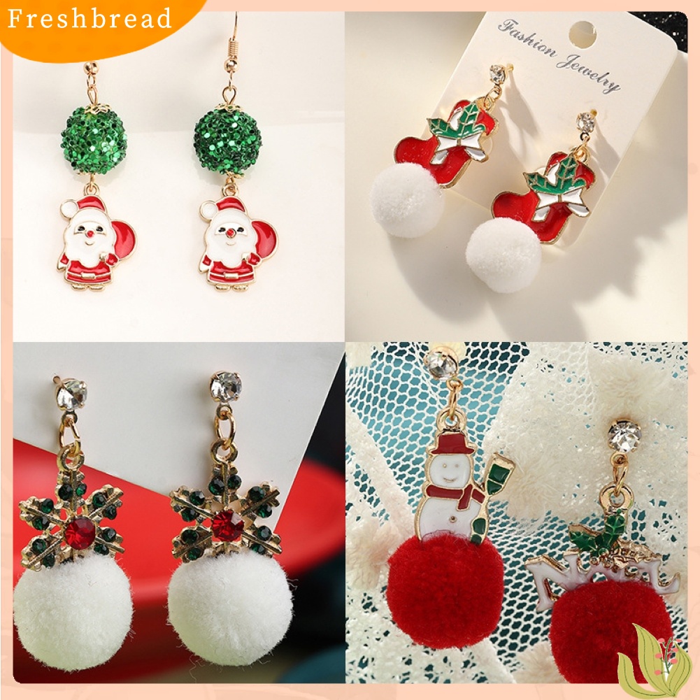 &lt; Freshbread &gt; Wanita Bergaya Bola Bulu Ear Stud Santa Claus Snowflake Eardrop Anting Kait