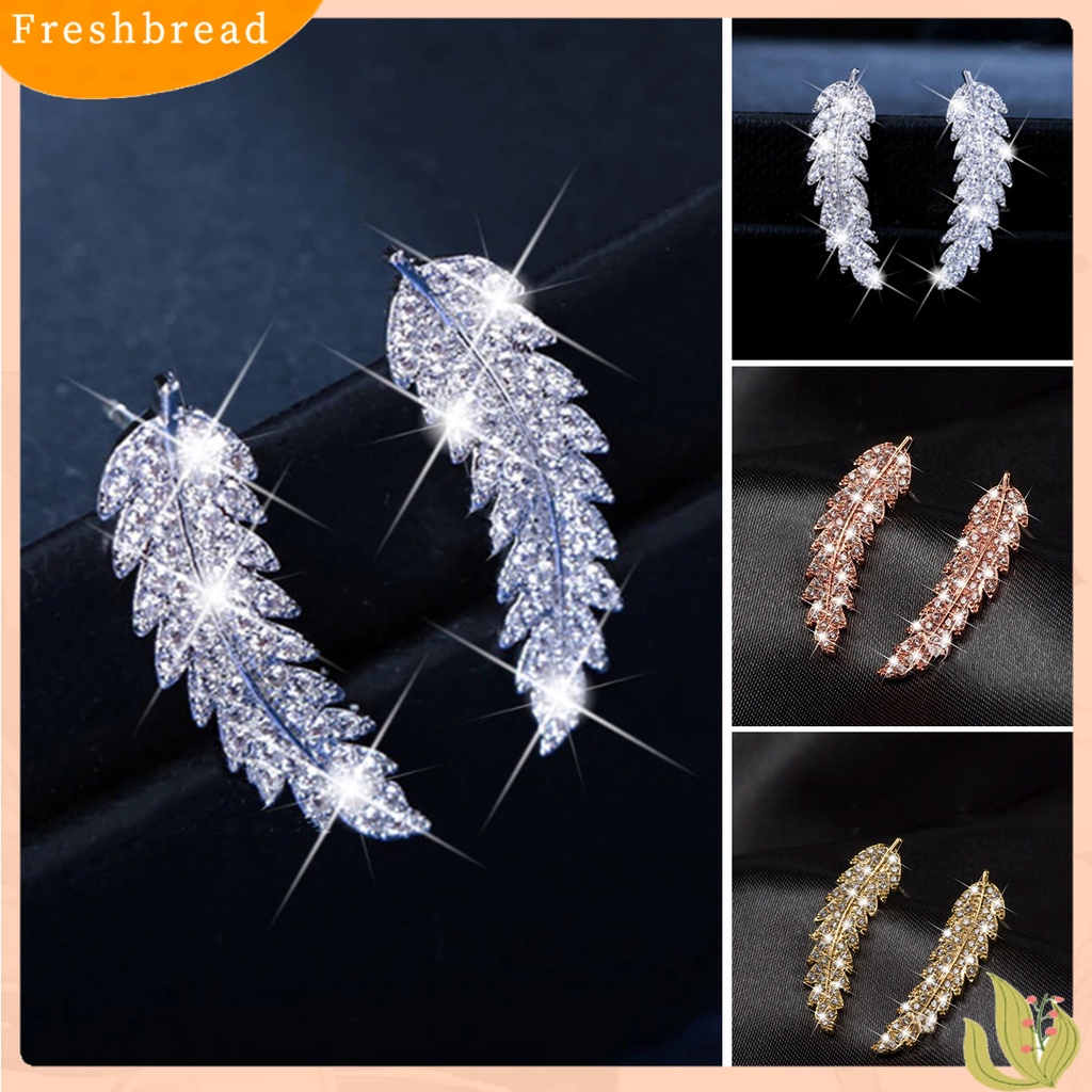 &lt; Freshbread &gt; 1pasang Anting Wanita Bentuk Daun Sparkling Cubic Zirconia Anting Lady Indah Untuk Hadiah