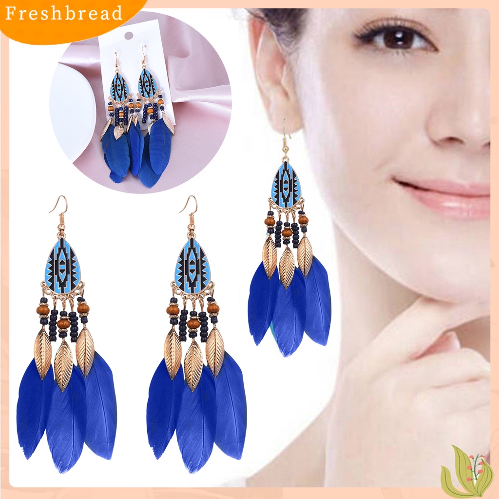 &lt; Freshbread &gt; 1pasang Anting Kait Gaya Etnik Tetesan Air Liontin Manik-Manik Kepribadian Eye-catching Dekorasi Hypoallergenic Bulu Buatan Vintage Menjuntai Anting-Anting