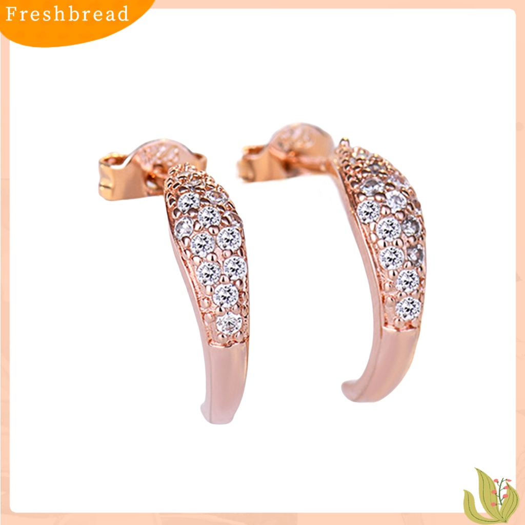 &lt; Freshbread &gt; 1pasang Ear Studs Super Shiny Full Rhinestones Sparkling Geometric Electroplating Hias Hadiah Wanita Crescent Moon Stud Earrings Perhiasan Untuk Pacaran