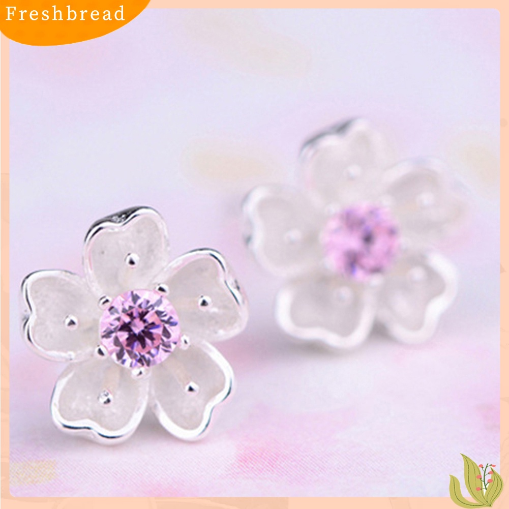 &lt; Freshbread &gt; Bunga Sakura Flower Stud Earrings Wanita Elegan Perhiasan Perjamuan Pesta Hadiah