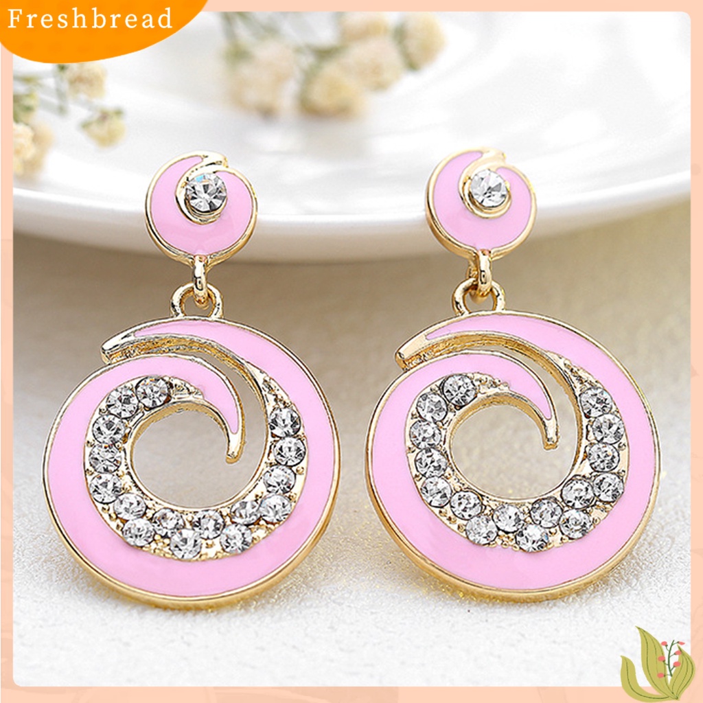 &lt; Freshbread &gt; 1pasang Anting Wanita Berlian Imitasi Warna Kontras Anting Drop Stainless Bulat Untuk Pacaran