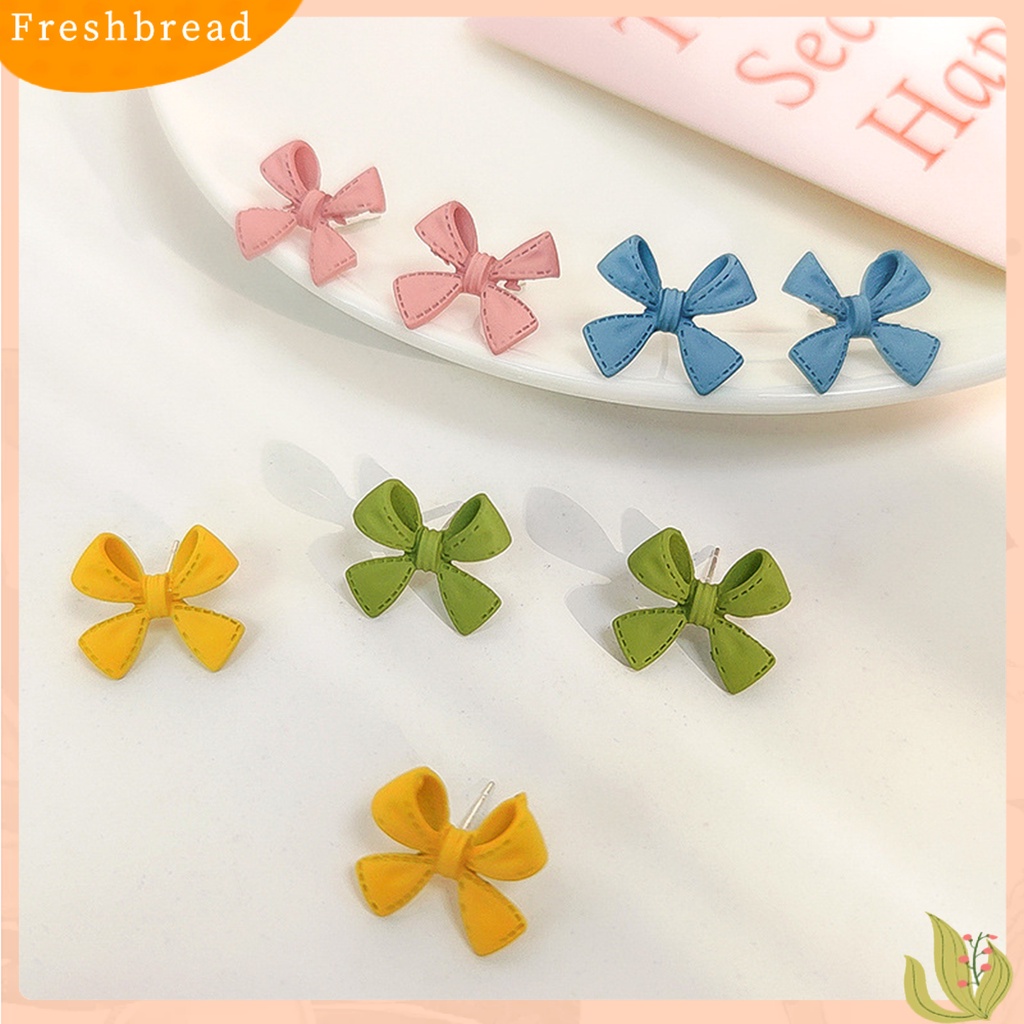 &lt; Freshbread &gt; 1pasang Ear Studs Berwarna Busur Berlapis Manis Gaya Korea Electroplating Stud Earrings Perhiasan Hadiah