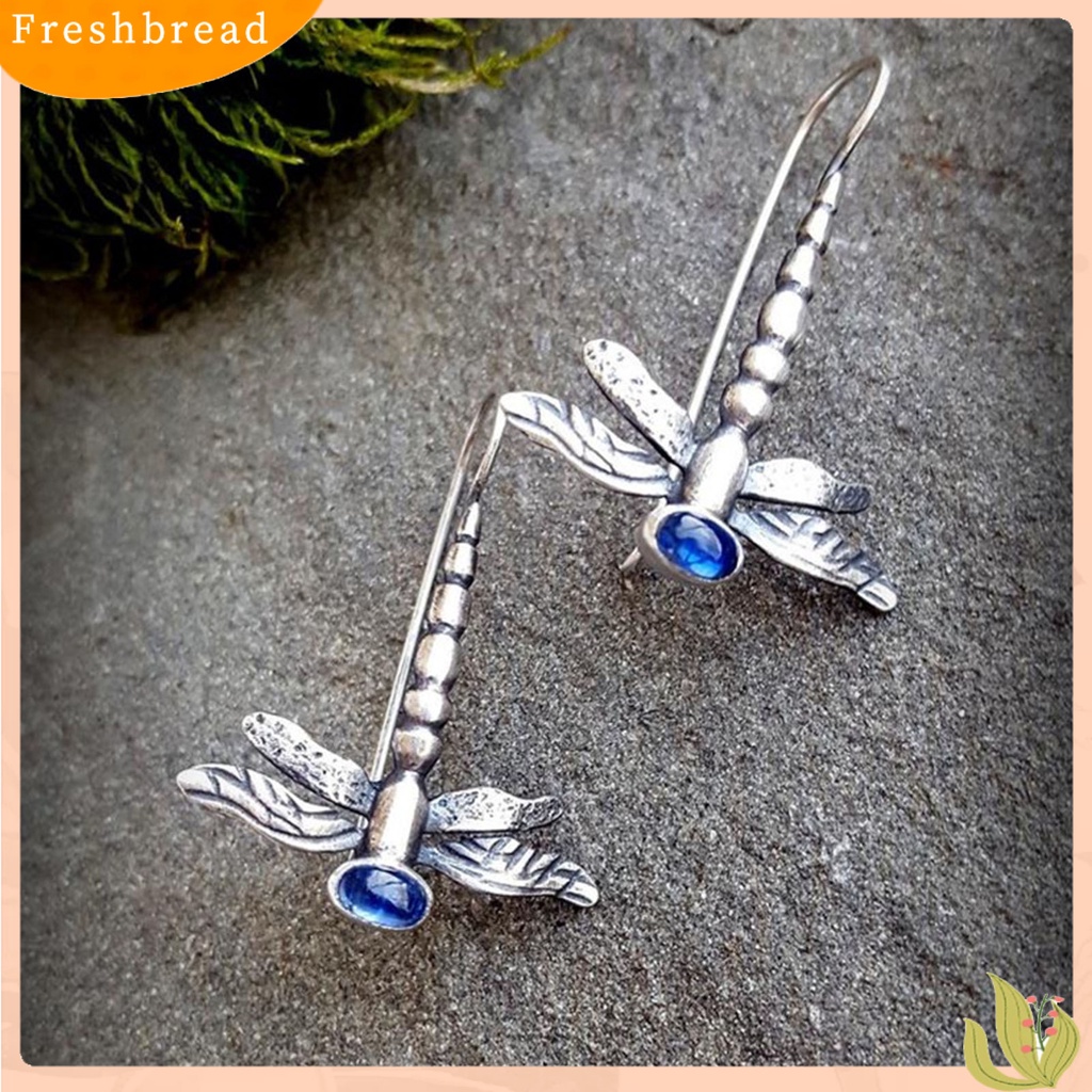 &lt; Freshbread &gt; 1pasang Anting Wanita Capung Perhiasan Berlian Imitasi Vintage Anting Kait Hewan Untuk Pernikahan