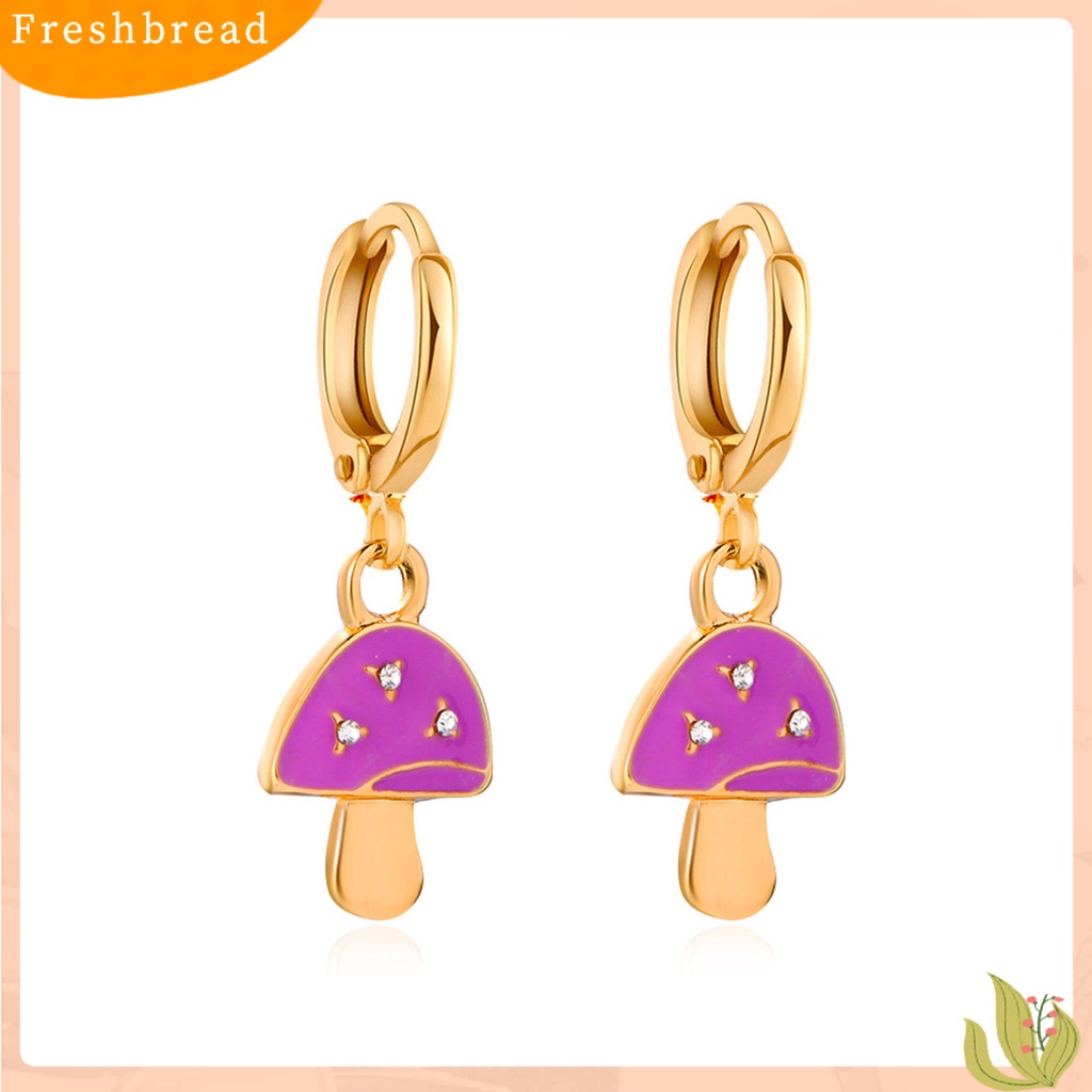 &lt; Freshbread &gt; 1pasang Anting Drop Berlian Imitasi Bentuk Jamur Alloy Piercing Warna Cerah Klip Anting Perhiasan Aksesori