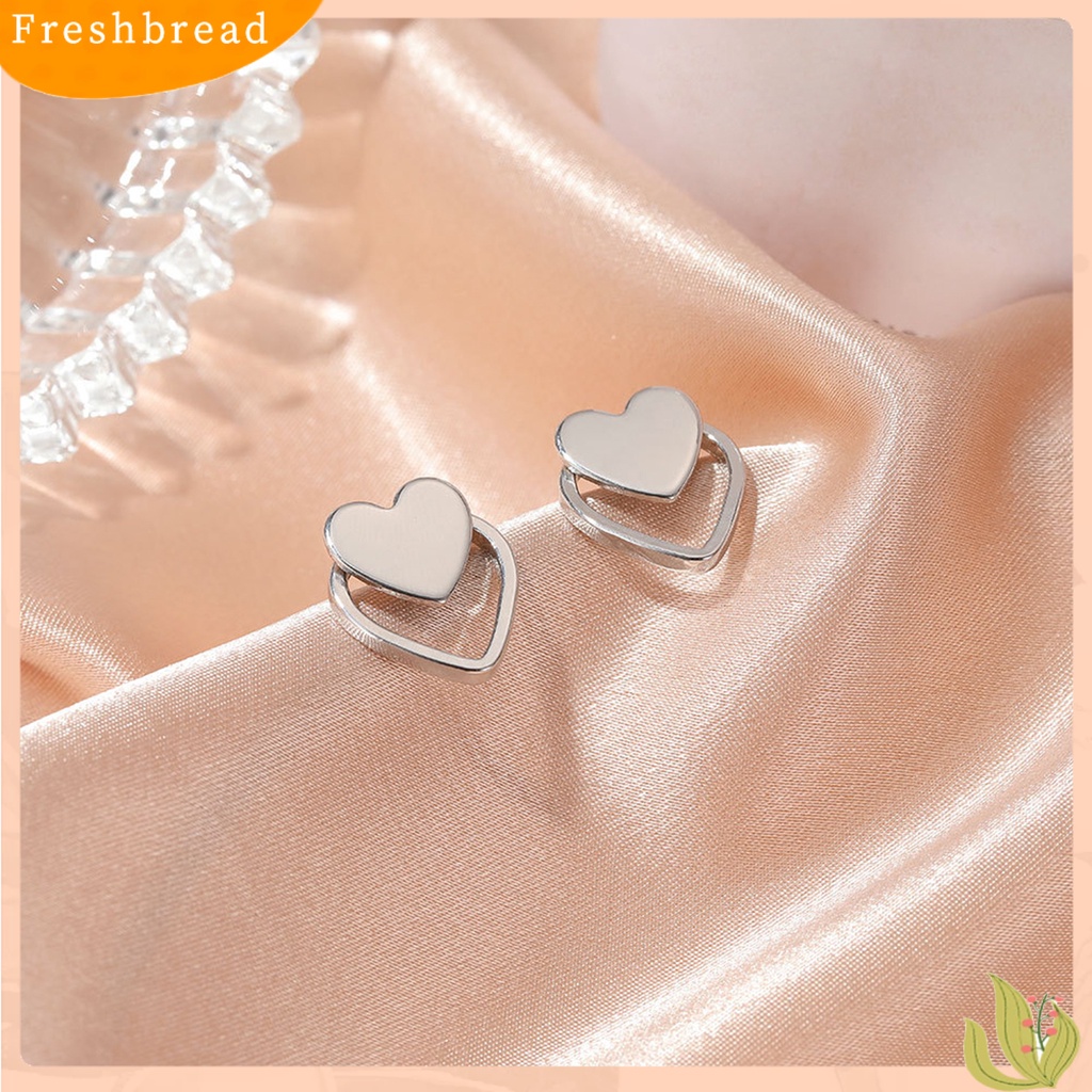 &lt; Freshbread &gt; 1pasang Anting Stud Dua Lapis Hati Wanita Sederhana Indah Semua Pertandingan Ear Studs Untuk Pakaian Sehari-Hari