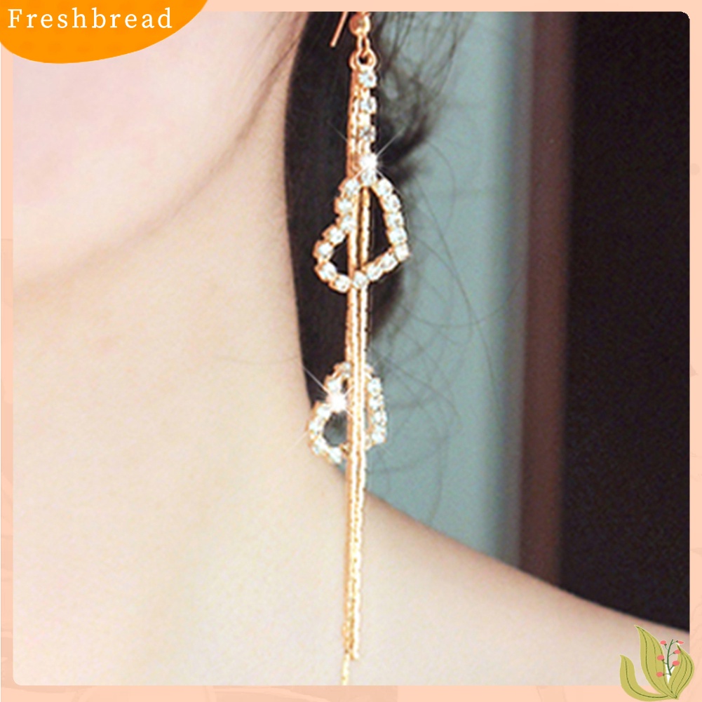 &lt; Freshbread &gt; Lady Berlian Imitasi Ganda Cinta Hati Drop Panjang Jumbai Rantai Menjuntai Anting Linear