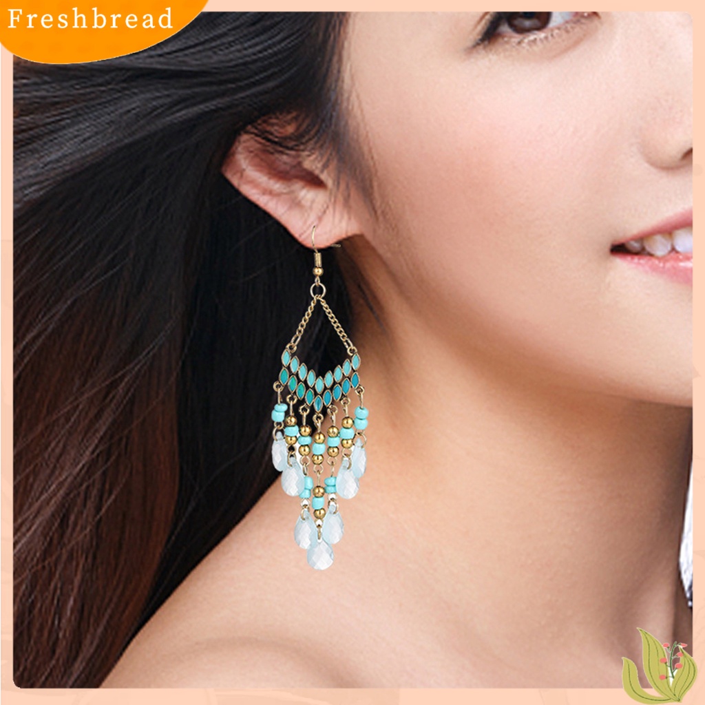 &lt; Freshbread &gt; 1pasang Menjuntai Anting Manik-Manik Hias Alloy Bentuk Tetesan Air Gantung Kait Anting Hadiah