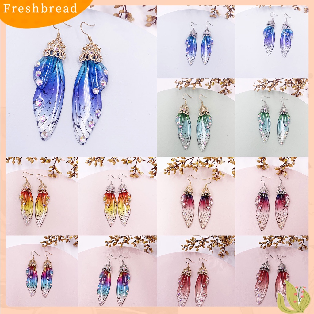 &lt; Freshbread &gt; Anting Fashion Wanita Sayap Kupu-Kupu Gradien Warna Berlian Imitasi Ear Hook Perhiasan