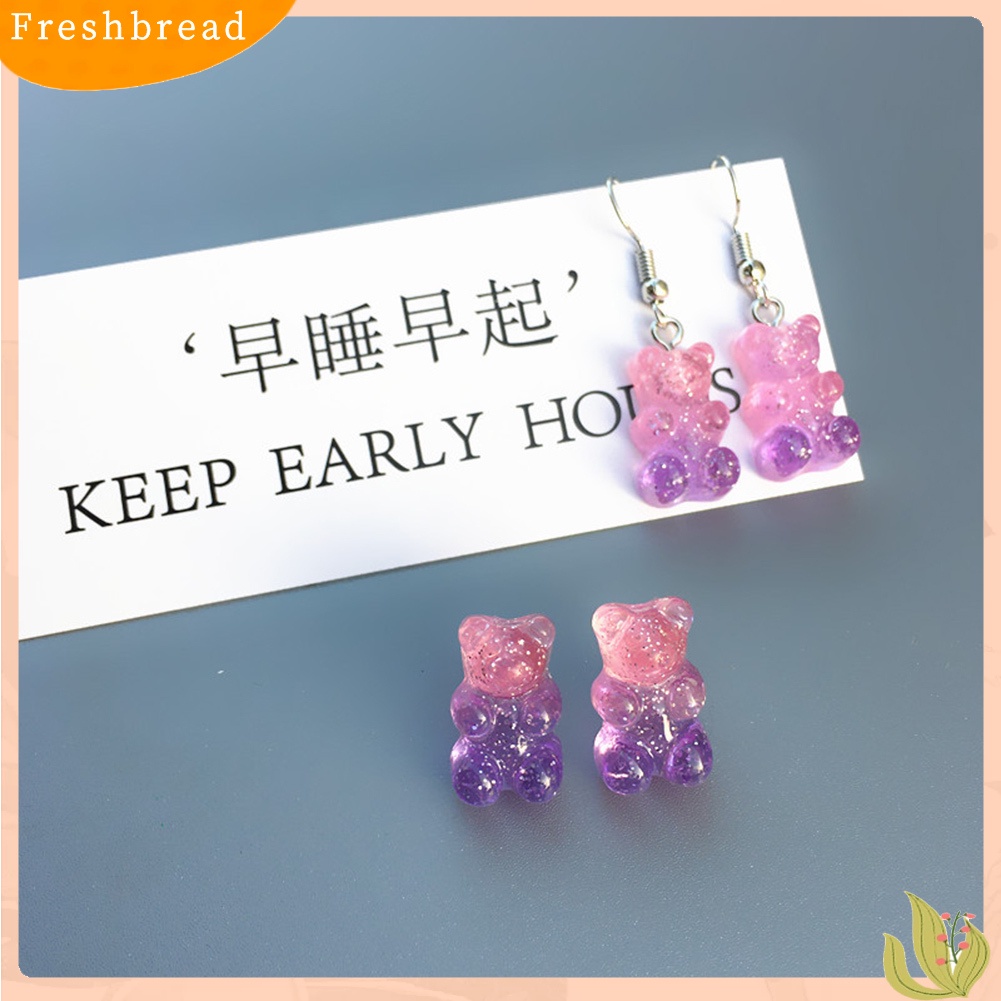 &lt; Freshbread &gt; Fashion Wanita Permen Warna Kartun Gummy Bear Ear Stud Earrings Perhiasan Hadiah