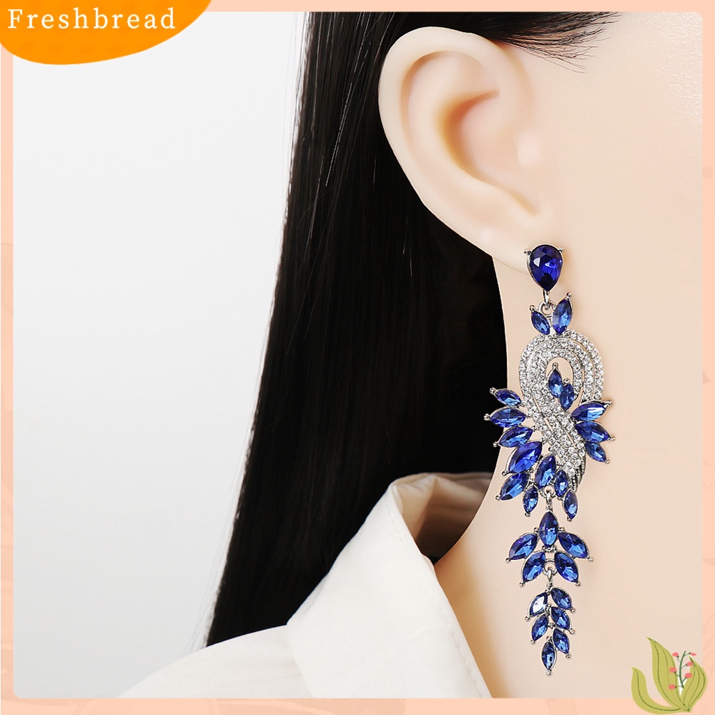 &lt; Freshbread &gt; 1pasang Anting Menjuntai Geometris Perhiasan Kristal Imitasi Anting Drop Panjang Elegan Untuk Pernikahan