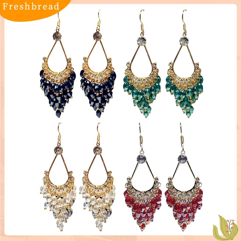 &lt; Freshbread &gt; 1pasang Anting Wanita Kristal Imitasi Gaya Bohemia Shiny High-end Drop Earrings Perhiasan Pernikahan