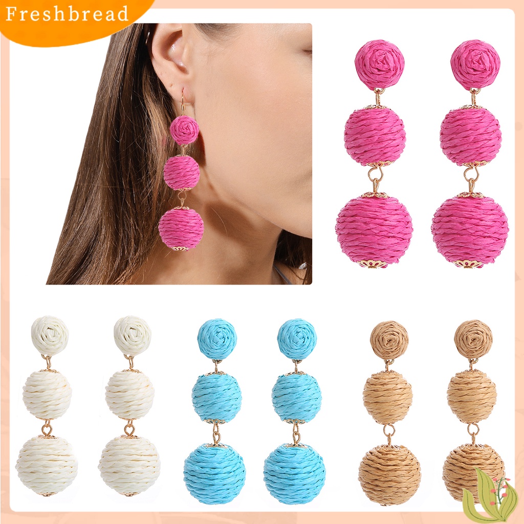 &lt; Freshbread &gt; 1pasang Drop Earrings Gaya Retro Friendly Untuk Kulit All-Match Warna Hidup Rotan Wanita Unik Warna-Warni Bulat Menjuntai Anting-Anting Hadiah Ulang Tahun